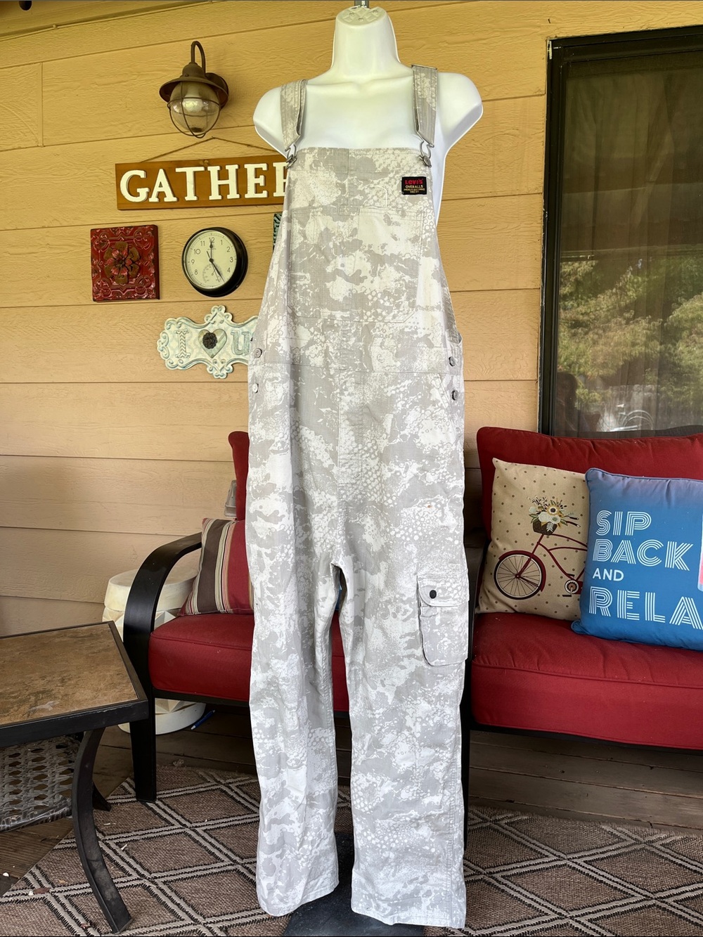Levi's Light Gray Camo Bib Overalls Jumpsuit -Hi- Ball Sz L